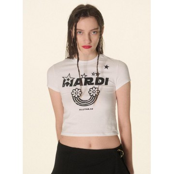 韓國MARDI MERCREDI - CROPPED TSHIRT RAINBOW CRACK_WHITE BLACK
