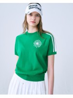 韓國MARDIMERCREDI - STRIPE SLEEVE KNIT TOP HALF SLEEVE_GREEN IVORY