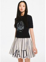 韓國MARDIMERCREDI - FLARE BANDING SKIRT STRIPE_BEIGE NAVY
