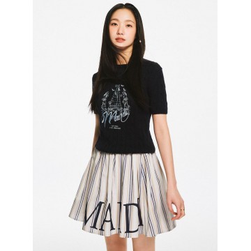 韓國MARDIMERCREDI - FLARE BANDING SKIRT STRIPE_BEIGE NAVY