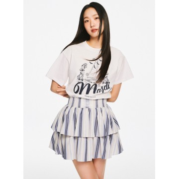 韓國MARDIMERCREDI - VOLUME MINI SKIRT STRIPE FRILL_BLUE