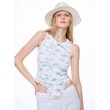 韓國MARDIMERCREDI - BODY SUIT DETAIL SLEEVELESS TOP FLORAL_BLUE