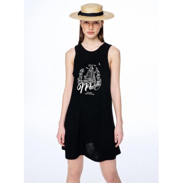 韓國MARDIMERCREDI - TERRY MINI SLEEVELESS DRESS BON VOYAGE_BLACK CREAM