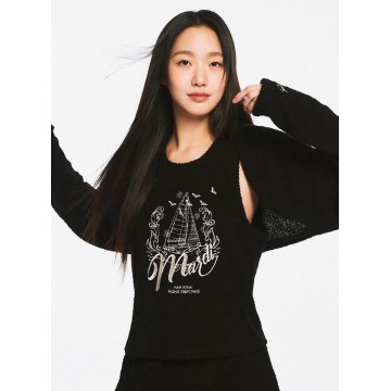 韓國MARDIMERCREDI - TERRY SLEEVELESS TOP BON VOYAGE_BLACK CREAM