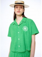 韓國MARDIMERCREDI - TERRY SHIRT HALF SLEEVE FLOWERMARDI_GREEN WHITE