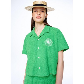 韓國MARDIMERCREDI - TERRY SHIRT HALF SLEEVE FLOWERMARDI_GREEN WHITE