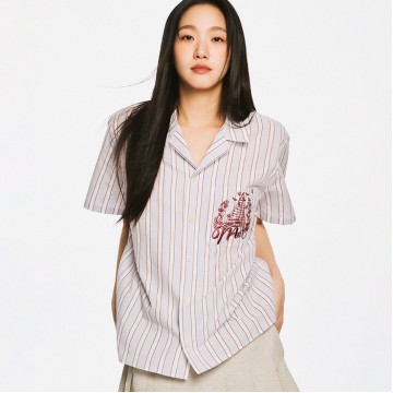 韓國MARDIMERCREDI - SHIRT HALF SLEEVE STRIPE BON VOYAGE_SKY BURGUNDY