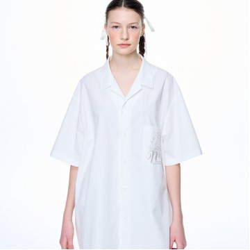 韓國MARDIMERCREDI - OVERSIZED SHIRT HALF SLEEVE BON VOYAGE_WHITE BEIGE