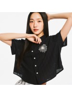 韓國MARDIMERCREDI - COTTON CROPPED SHIRT HALF SLEEVE_NAVY CREAM