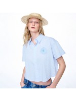 韓國MARDIMERCREDI - COTTON CROPPED SHIRT HALF SLEEVE_SKY BLUE