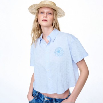 韓國MARDIMERCREDI - COTTON CROPPED SHIRT HALF SLEEVE_SKY BLUE