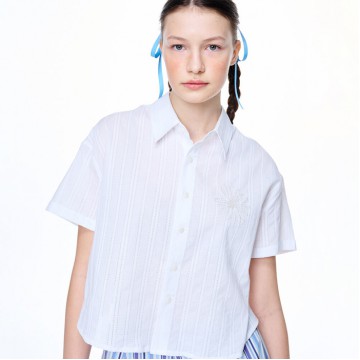 韓國MARDIMERCREDI - COTTON CROPPED SHIRT HALF SLEEVE_WHITE BEIGE
