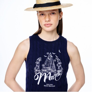 韓國MARDIMERCREDI - CABLE TOP SLEEVELESS BON VOYAGE_NAVY WHITE