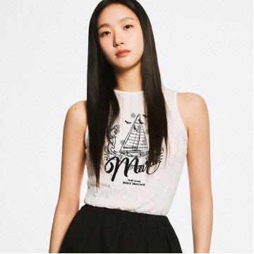 韓國MARDIMERCREDI - CABLE TOP SLEEVELESS BON VOYAGE_WHITE BLACK