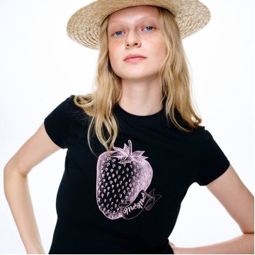 韓國MARDIMERCREDI - CROPPED TSHIRT LES FRAISES_BLACK PINK
