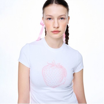 韓國MARDIMERCREDI - CROPPED TSHIRT LES FRAISES_WHITE PINK