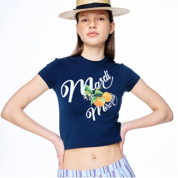 韓國MARDIMERCREDI - CROPPED TSHIRT ORANGE BLOSSOM_NAVY