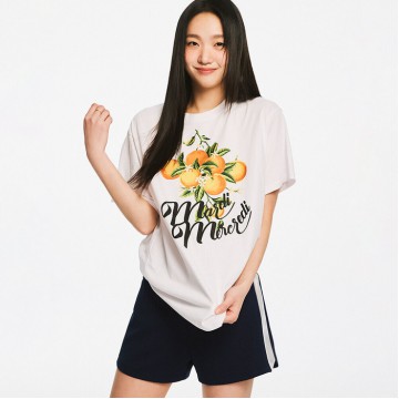 韓國MARDIMERCREDI - TSHIRT ORANGE BRANCHE_WHITE