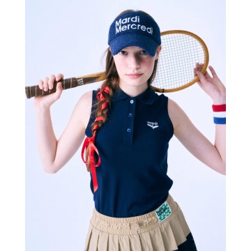 韓國MARDIMERCREDI - SLEEVELESS PIQUET TSHIRT BLOOMMARDI NEEDLEWORK_NAVY IVORY