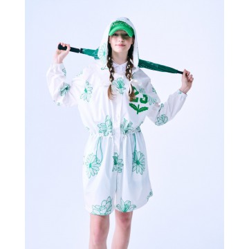 韓國MARDIMERCREDI - ALL OVER FLOWER PRINTED RAIN COAT_IVORY GREEN
