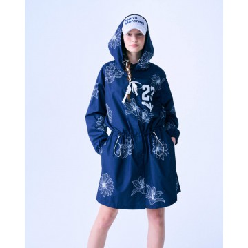 韓國MARDIMERCREDI - ALL OVER FLOWER PRINTED RAIN COAT_NAVY IVORY